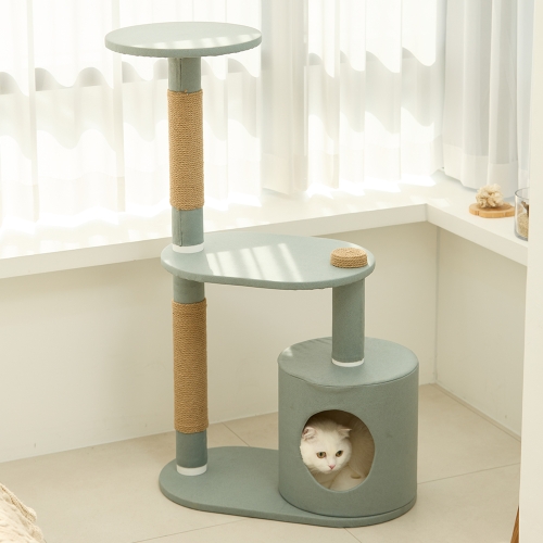 펫토리아 한층뚝딱 3단 원형 숨숨집 고양이 캣타워 블루그레이