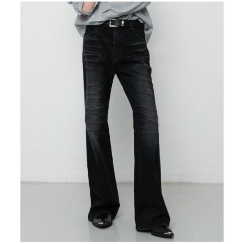 엘무드 LMOOD 슬래시 플레어 데님 워시드 블랙 313866