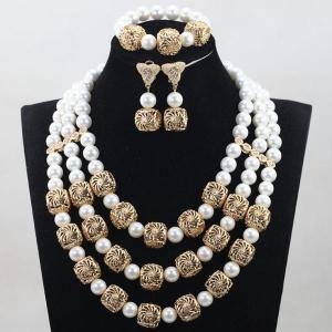두바이  신제품 진주귀걸이목걸이 세트 환상적인 웨딩 쉘 목걸이 쥬얼리 아프리카 화이트 여성 파티 ABH410