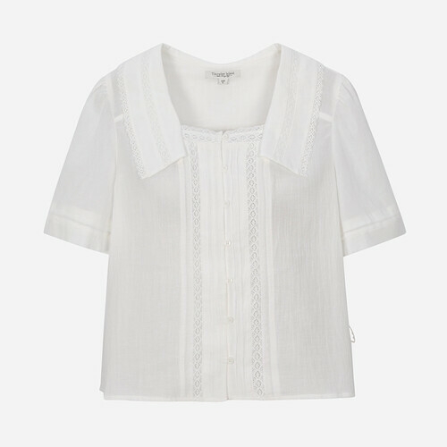 써스데이아일랜드 여성 레이스패치 카라 블라우스 T244MBL233W