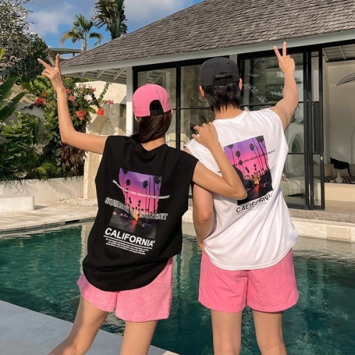 핑크 비바럽 썬셋 나시 티셔츠-남자 TS20085M 휴양지 바캉스 여름 루즈핏 오버핏 민소매