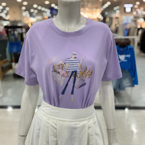 숲 여성 여름 소녀 큐빅 포인트 반팔 티셔츠 OA6STT3