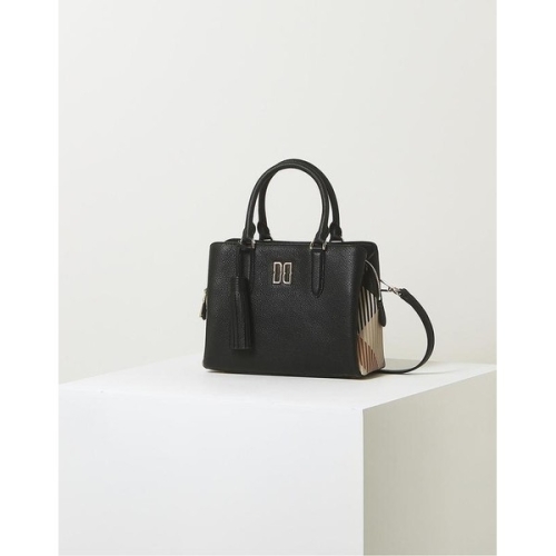 닥스 블랙 체크배색 가죽 토트백_DCBA4F503BK