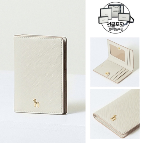 헤지스 아이보리 퍼피장식 소가죽 카드지갑_HIHO4F133IV