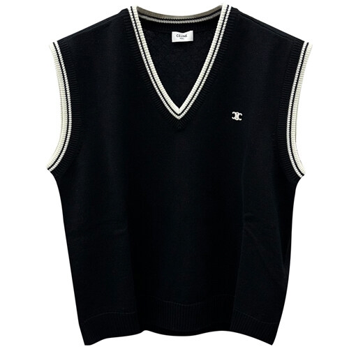 셀린느 명품 2ADCK823Y 38NO 트리옴프 로고 브이넥 니트 베스트 블랙 남성 니트 TJ 2ADCK8 23Y3 8NO