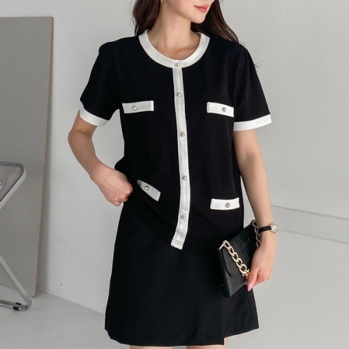 나야홍 빅사이즈 406 진주배색라운드블라우스 DBNS257