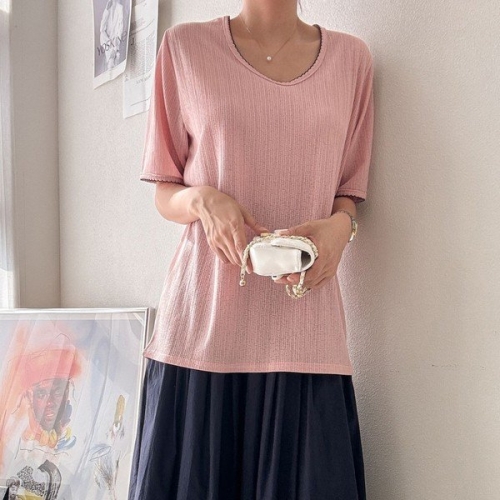 나야홍 빅사이즈 406 부티물결라인배색반팔티 DBNS259