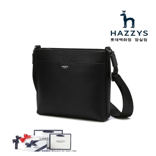 헤지스 남성 블랙 단색 가죽 크로스백_HJBA4F891BK
