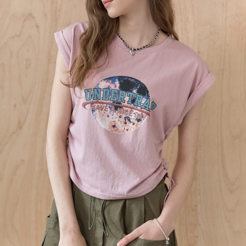 마쟈 지구 레터링 프린트 캡소매 티셔츠 ZC08QT025ON