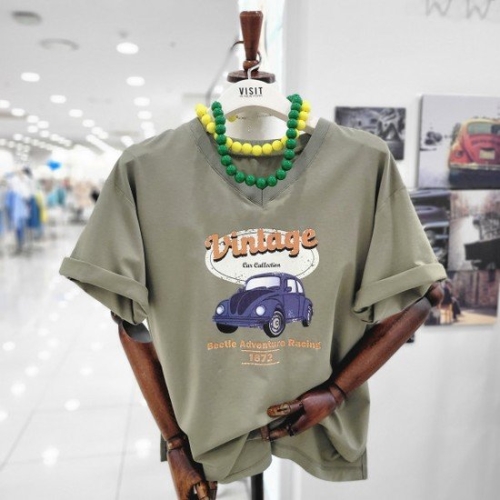 비지트인뉴욕 E밴딩브이넥 프린티드 반팔 티셔츠 VATST701