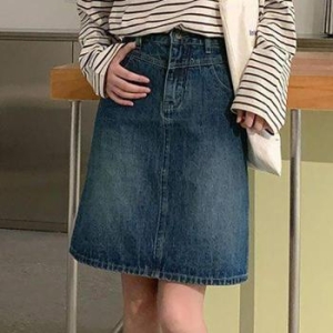 오노마 ONM 청 데님 롱 30대 데이트 치마 보정 플레어 5부 S16075422
