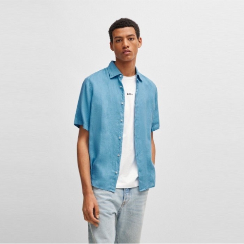 보스 린넨 반팔 셔츠 레귤러핏 50489345_486