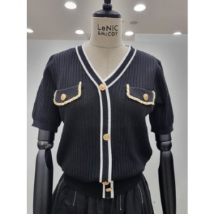 르니앤맥코이 V넥 체인 포켓 포인트 골지 니트 반팔 티셔츠 ML07KN470FJY