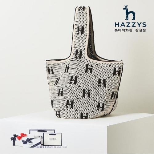 헤지스 여성 아이보리 시그니처 니트 숄더백 L_HIBA4E777BK