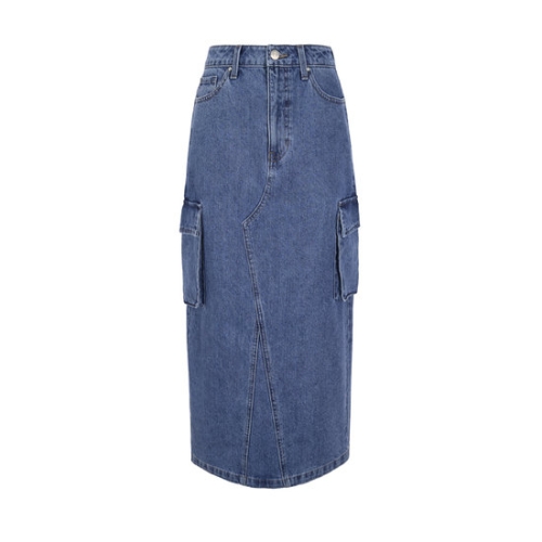 게스 YO6D1576 여성 D톤 뒷트임 카고 데님 스커트