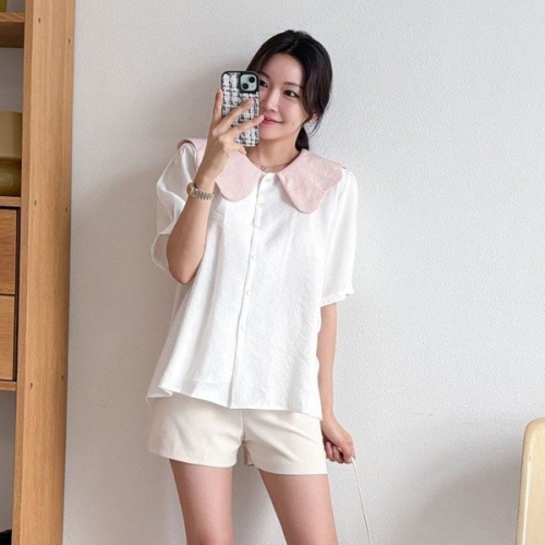 아이우먼 빅사이즈 406 트렌디카라반팔블라우스 DBNS328