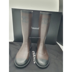 샤넬 레인부츠 러버부츠 카우초크 장화 카키블랙 37사이즈 G45838