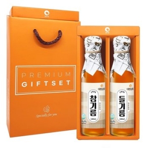 대현상회 저온압착 참기름 들기름 180ml 2병 선물세트
