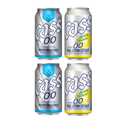 오비맥주 카스 제로 0.0 355ml 2개 + 제로 레몬 스퀴즈 330ml 2개