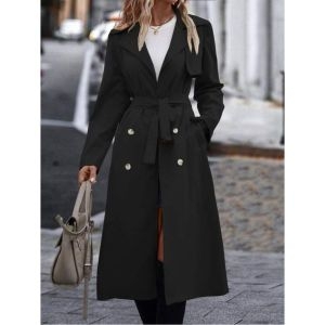 EnC Double Breasted Slant Pockets Belted Tr h Coat 382673