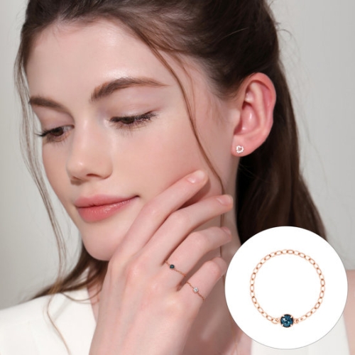 로즈몽  14K 블루 러프 다이아 체인반지 RA24C08S 11호