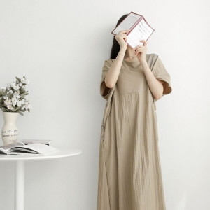 아미 샵앤 샵앤 국산 여성 라운드 가오리 데일리 벌룬 절개 반팔 롱원피스 -WDR-3336-블랙 -WDR-3336-핑크FREE ..