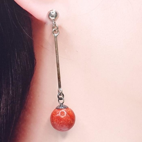 블루케이  실버925 엔틱목산호 원석귀걸이240701-10