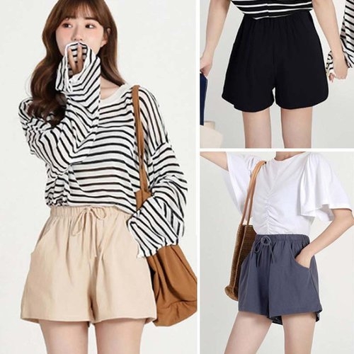 알티피아 여성 캐주얼 여름 패션 베이직 린넨 밴딩 3부 팬츠 W8EB74B