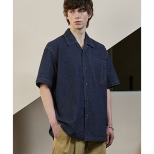 드로우핏 DRAW FIT 언로더 오픈카라 린넨 데님 셔츠 DEEP BLUE DFSH4210DBL 420073
