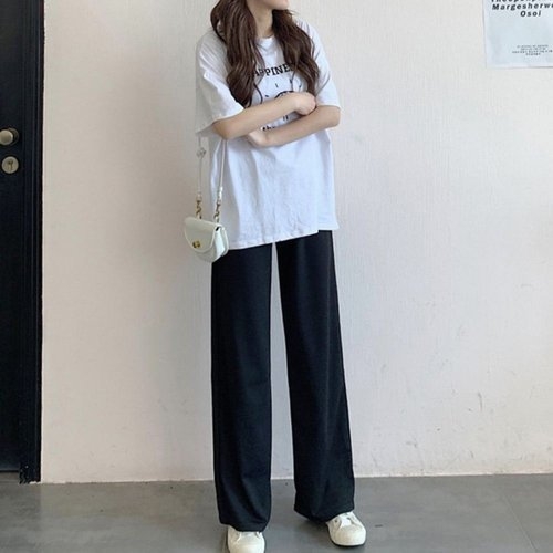 알티피아 롱기장 하이웨스트 와이드바지 골지 일자 밴딩 팬츠 WB63E8E