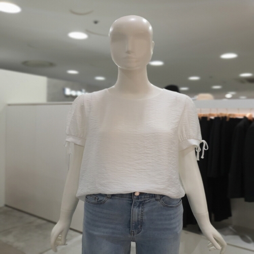 숲 퍼프소매 리본 라운드넥 블라우스 OA6SST8