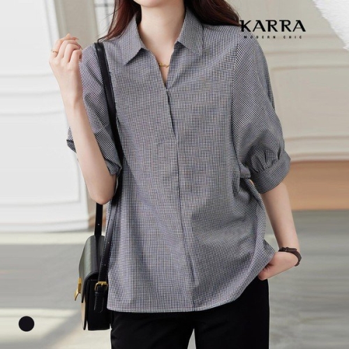 KARRA 카라 오버랩트임체크블라우스_A4M1299