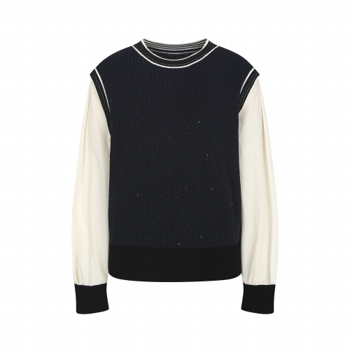 DECO 제이스 라운드 배색 니트-DCKTD3807B