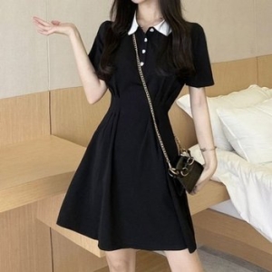 포인트 원피스 여친 예쁜원피스 미니 반팔원피스 블랙 WD628E3