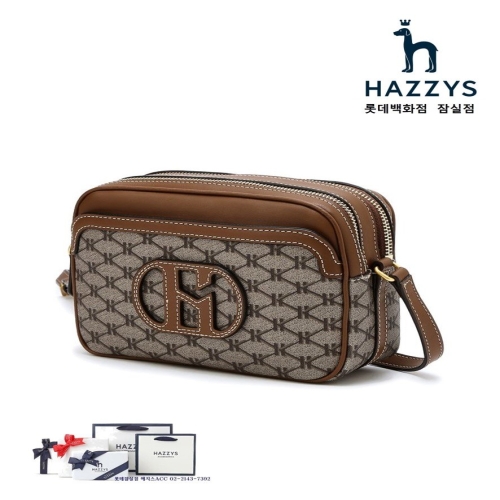 헤지스 여성 그레이 컬러배색 가죽 크로스백_HIWA4F520G2