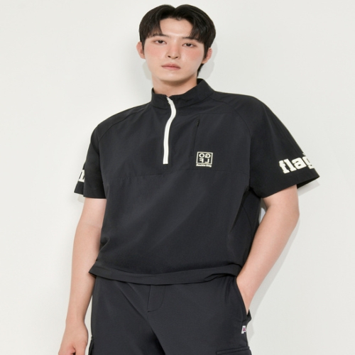 더블플래그 남성 듀얼레터 반집업 반팔 아노락 DXTS4D511BK