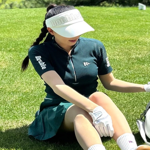 더블플래그 여성 듀얼레터 반집업 반팔 골지 니트 슬림핏 DWSW4D511E3