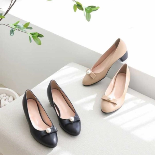 오노마 ONM 진주 포인트 리본 장식 데일리 컬러 미들굽 펌프스 14925887