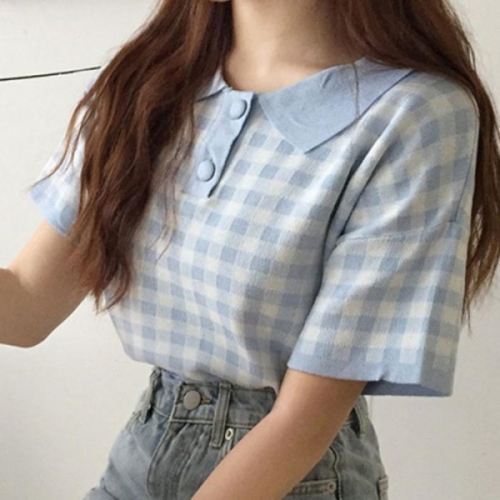 오노마 ONM 여성 목카라 단추 반크롭 기장 여름 니트티 14928945