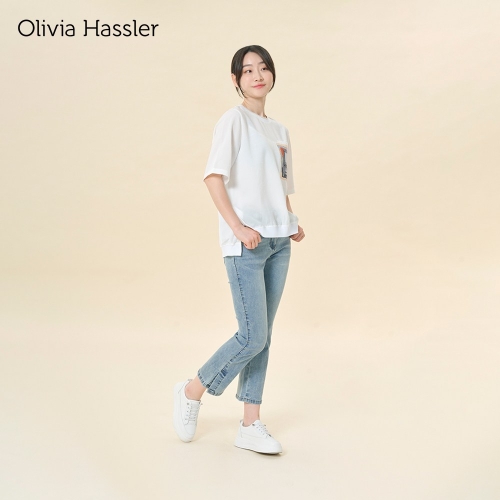 올리비아하슬러 뒷밴딩 슬림 데님팬츠_OHDMDP201 인디고블루 IL 070