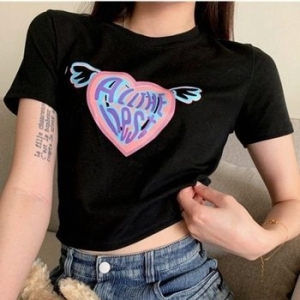 하트 날개 끈나시 여름티셔츠 반팔 프린팅 라운드 여 WD7DA4B