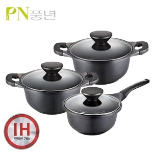 PN풍년  펄 블랙주물 IH 냄비 3종 (편수20+양수22,24)