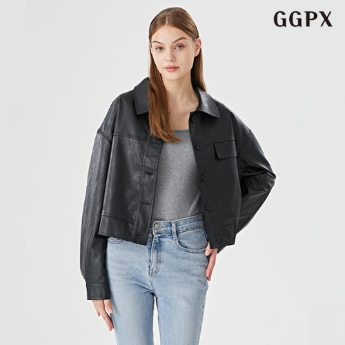 GGPX 심플 모던 카라넥 페이크 포켓 레더 자켓 GOCJK005D