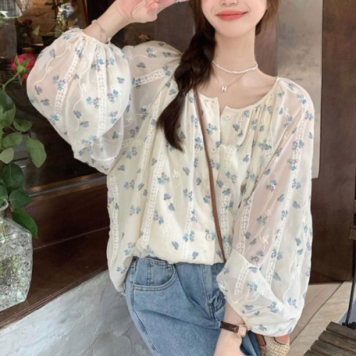 오노마 ONM 파스텔톤 노카라 플라워 패턴 블라우스 여유핏 여친룩 15190797