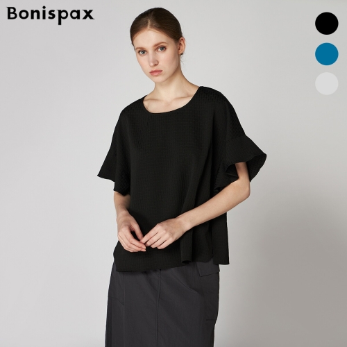 보니스팍스  여성의류 러플 소매 와플 라운드 블라우스 XO7SH015M0