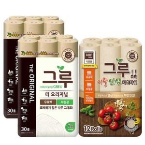 그루 더 오리지널 30m (30롤)*2팩 + 이중안심 키친타월 120매 (12입) 세트