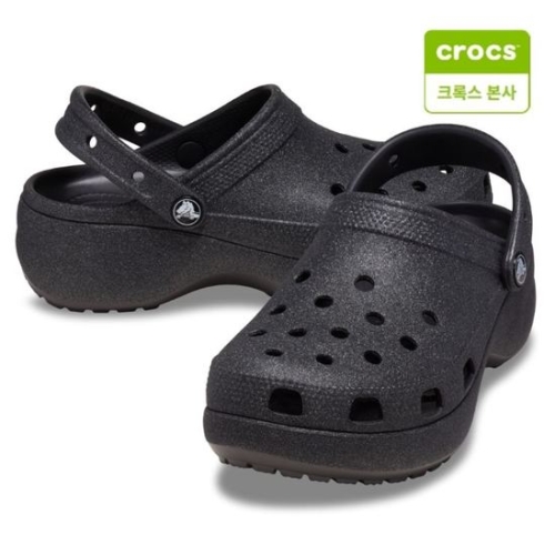 크록스 여성 클래식 플랫폼 글리터 클로그_207241-001