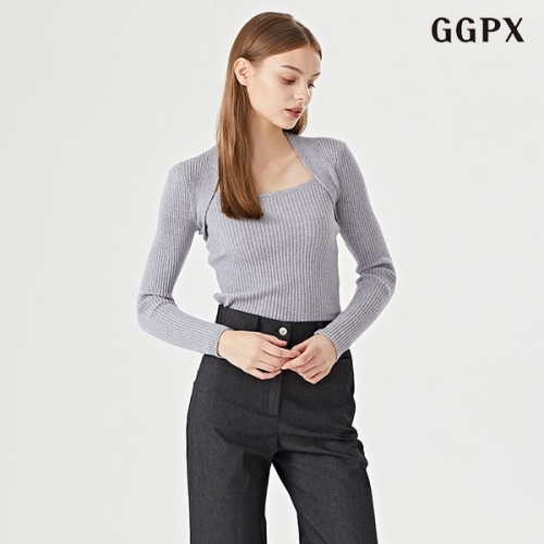 GGPX 스퀘어넥 골지 베이직 슬림핏 페미닌 긴팔 니트 GOCKT004D