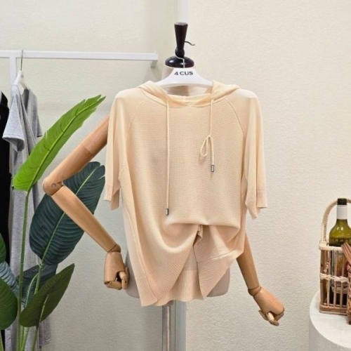 포커스 후드넥 샤이닝 반팔 니트 FM4D3KT30393