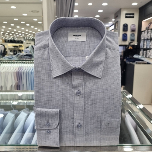 레노마 린넨혼방 미니 스타체크 일반핏 긴소매ROSSG0933GYC